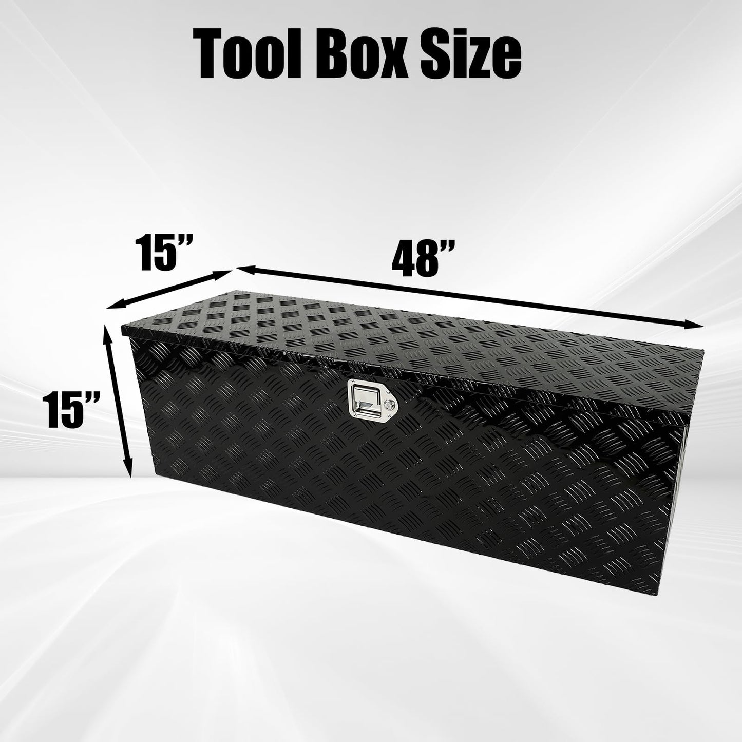 confote 48" Heavy Duty Aluminum Stripes Plated Tool Box Pick Up Truck Bed RV Trailer Toolbox Waterproof Square Storage Organizer with Side Handle, Lock with Keys -48"x 15"x 15",Black