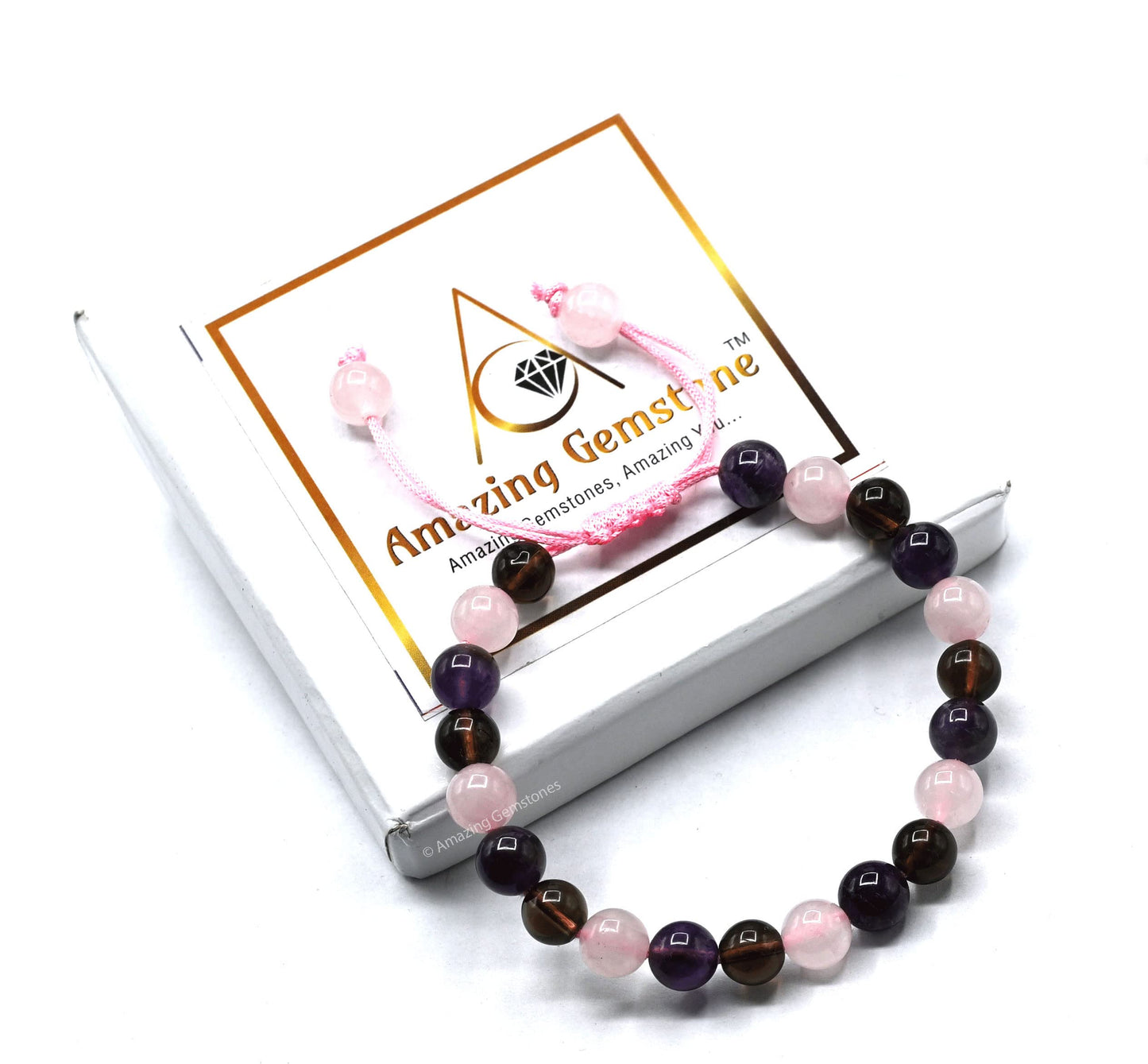 Amazing Gemstone Bracelet for Sleep Manifestation - Rose Quartz Smoky Quartz Amethyst Bracelet Set - Healing Calming Anxiety Stress Relief Gifts Pulseras Para Hombres Mujer Stocking Stuffers