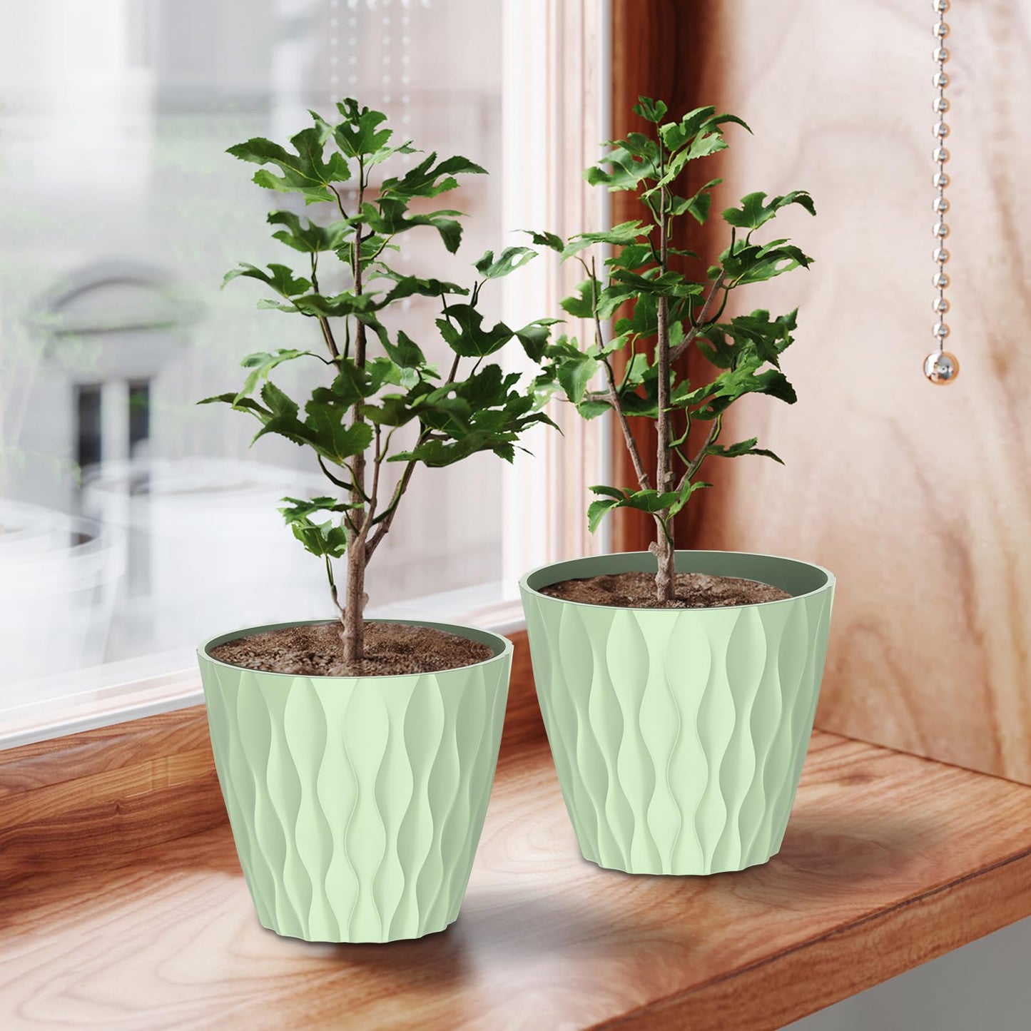 GDJUQZ 6 Pack 7 Inch Indoor Plant Pots with Drainage Holes, Outdoor Plastic Decorative Flower Pots, Garden Planters with Tray Saucers for Orchids, Violets, Succulents, Herbs, and Other Plants