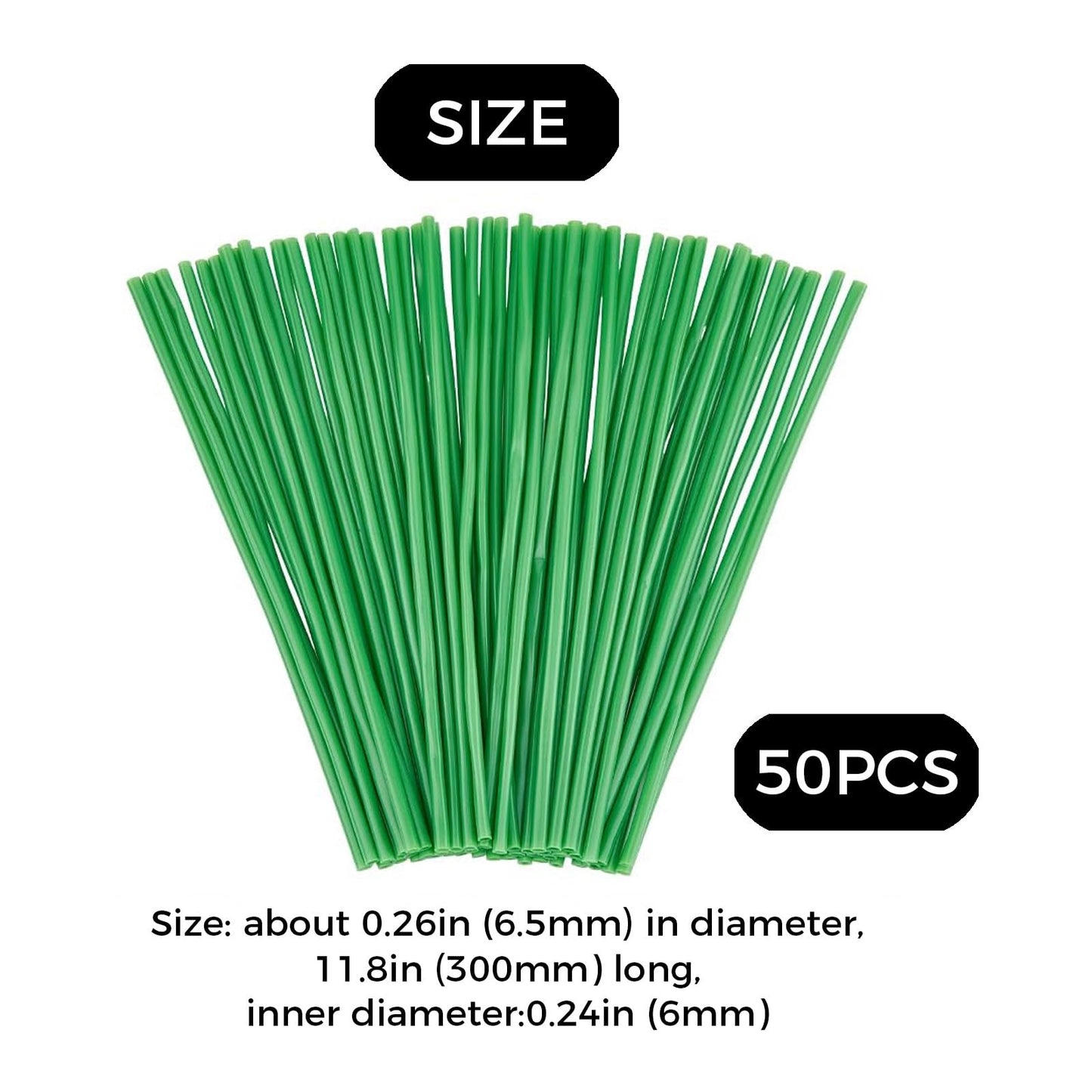 50pcs Floral Stem Covers, 30cm Green Plastic Flower Stem Tubes, Artificial Floral Arrangement Stems for Vase, Faux Bouquet Corsage Making Supplies