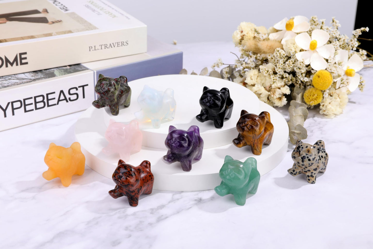 Top Plaza 1 PC Dragon Bloodstone Crystal Cute Cat Figurine Gifts Carved Healing Lucky Home Decor Natural Gemstone Cats Collectibles Pocket Sculpture for Cat Lovers