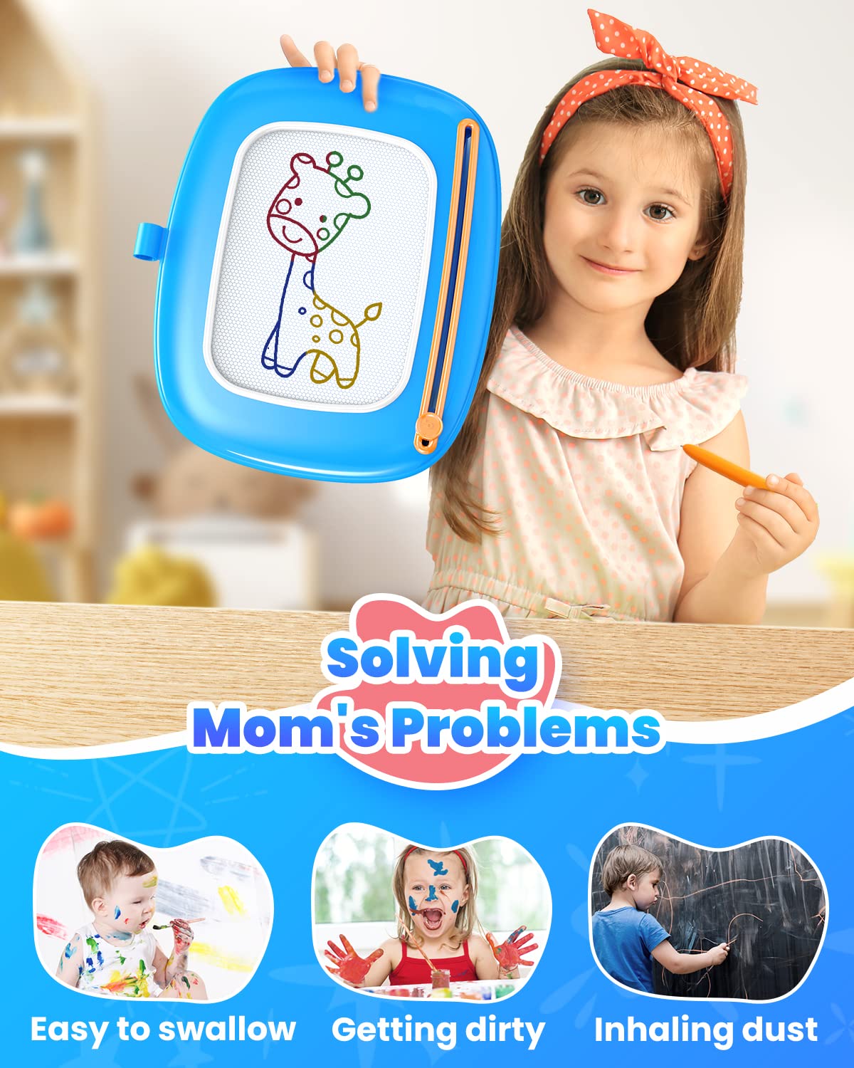 Seimome Toddlers Toys Ages 1-3, Magnetic Drawing Board, Doodle Board Pad Learning and Educational Toys for 18 Months Baby, 1-3 Yr Kids Birthday Gifts - Blue