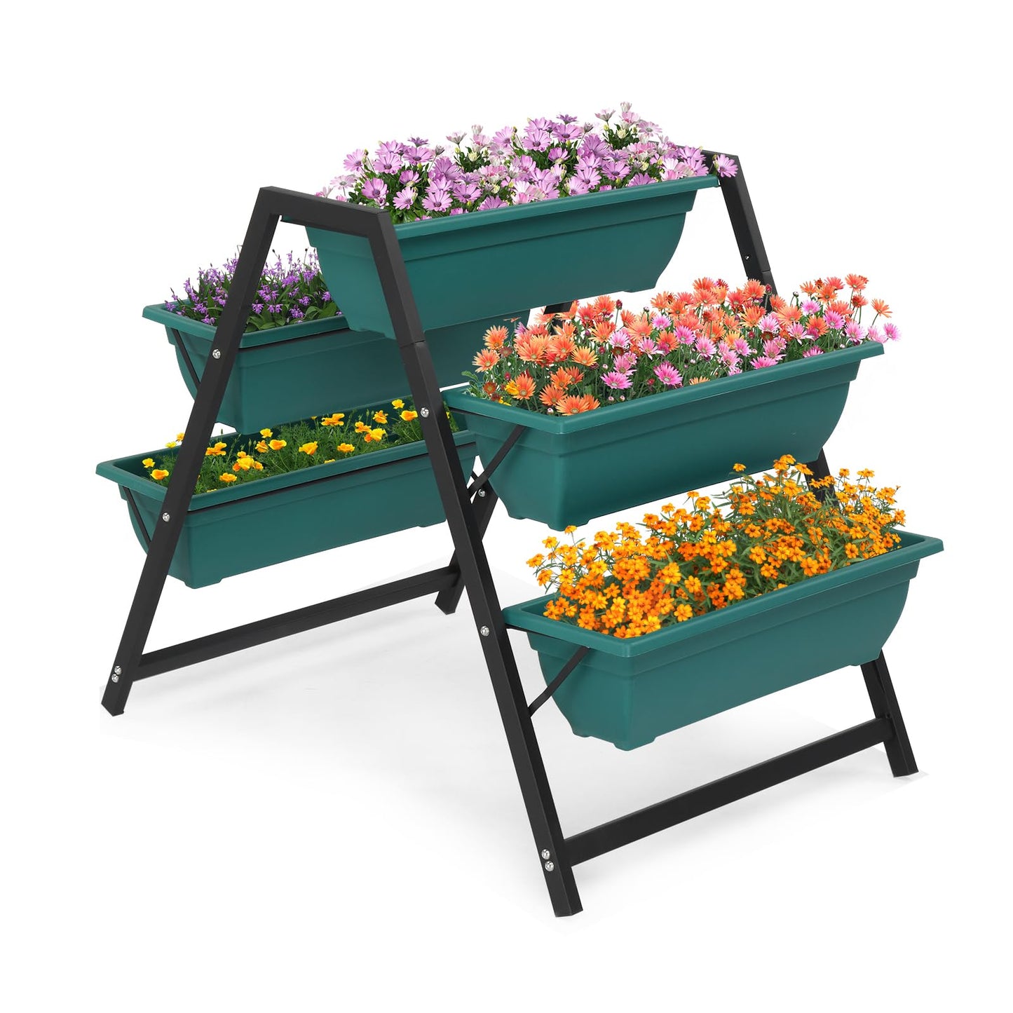 5-Tier Vertical Raised Garden Bed with 5 Planter Boxes, Large Mobile Garden Planter Stand for Herbs Flowers Vegetables, Outdoor Indoor Tiered Plant Bed for Patio Balcony Backyard