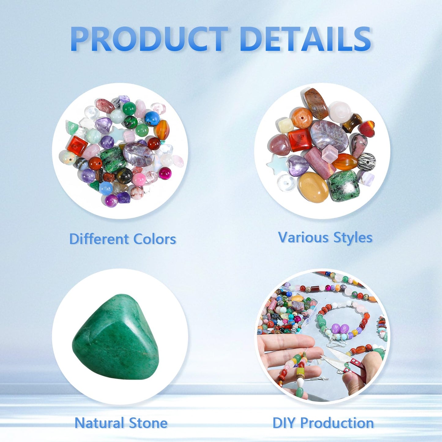 Beads for Jewelry Making, Mixed Bulk Natural Assorted Stone Beads for Crafts Bracelets Earrings Necklace, Semi Precious Gemstone Crystal Assortment Beads for Adults Women (0.5, Pounds)