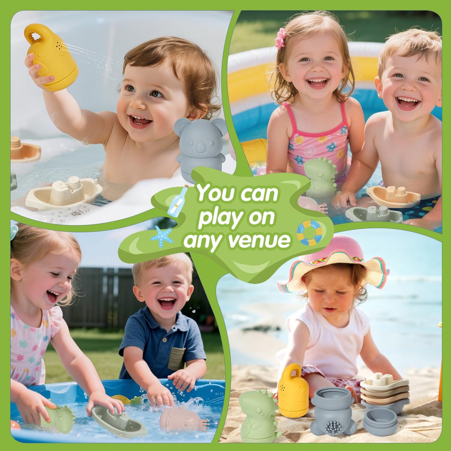Baby Bath Toys 9PCS Mold Free Bath Toys for Babies 6-12 Months Bathtub Water Toys with Easy Clean Silicone Bath Toy for Kids Ages 1-3 Safe Bath Boats, Baby Shower Birthday Gifts for Babies & Infant