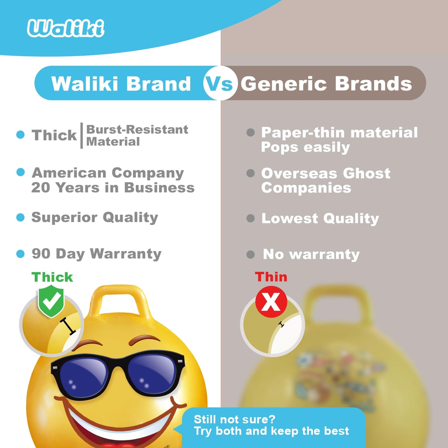 WALIKI Hopper Ball Toy for Boys and Girls Ages 3-6 | Hippity Hop Jumping Ball | Cool Birthday Gift | Blue | 18"