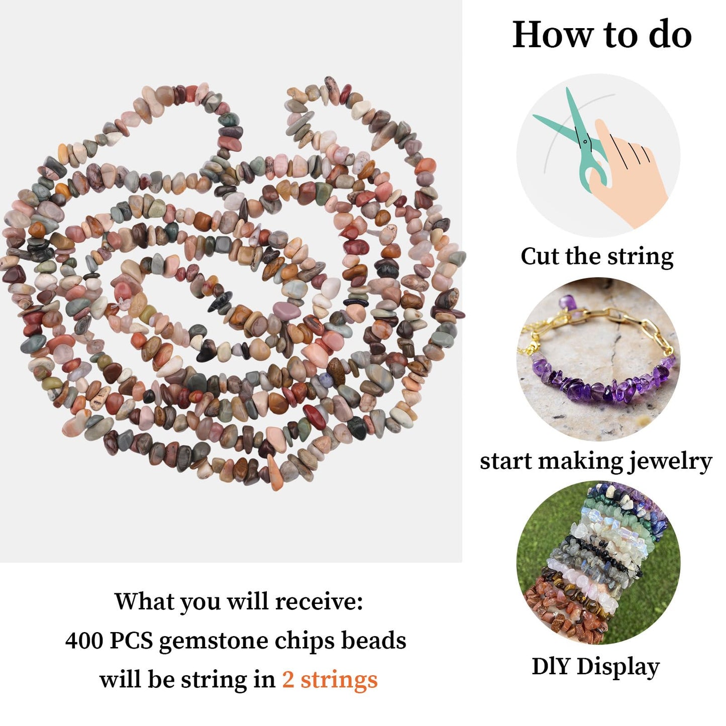 400pcs Natural Chip Stone Beads for Jewelry Making Alashan Agate 5-8mm Irregular Gemstones Healing Crystal Loose Rocks Bead Hole Drilled for Ring Earrings Necklace Bracelet Making DIY Art Crafts