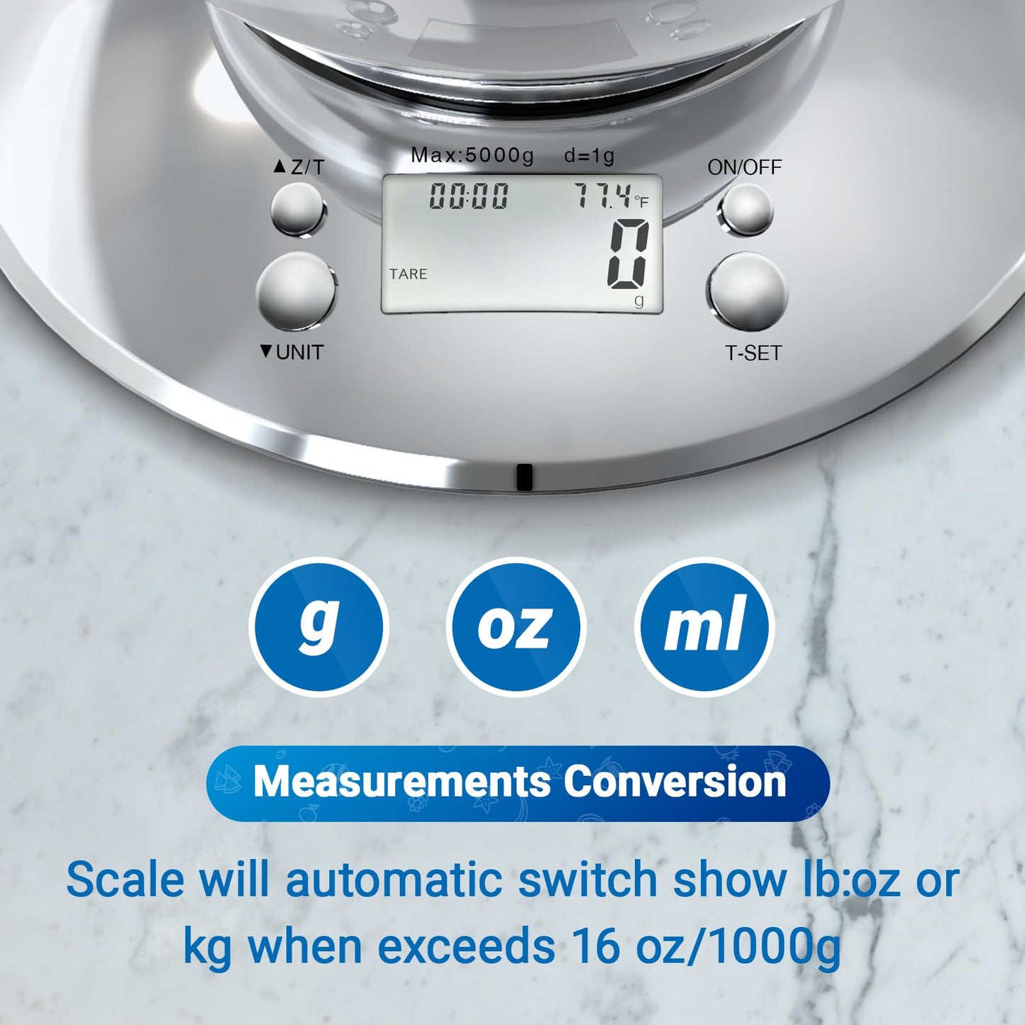 GRAM PRES Kitchen Food Scale Digital Weight Grams and Oz,Professional Stainless Steel Digital Kitchen Food Scale 11lb/0.1oz with Bowl for Weight Loss Dieting Baking Cooking