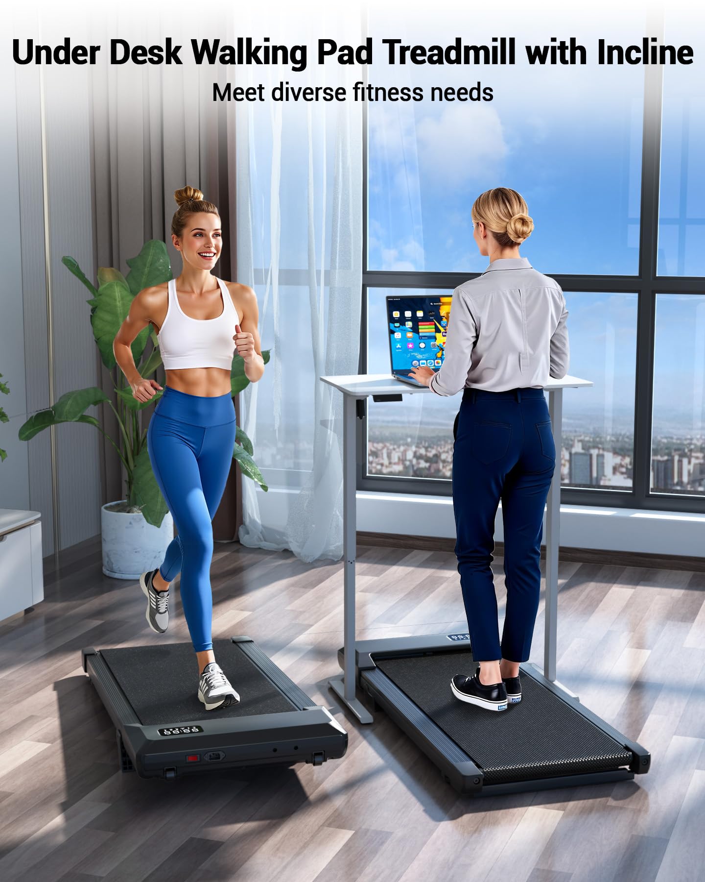 DeerRun Walking Pad Treadmill with 6% Manual Incline, Under Desk Treadmill for Home Office & Small Spaces, 0.6–3.8 MPH, 2.5 HP, 300 lb Capacity, App & Remote Control