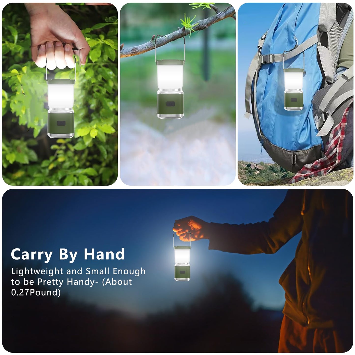 Portable Camping Lantern Rechargeable -4inch, 2000LM LED Camping Lights Lantern with Redlight&20Hours Runtime& Stepless Dimming, Hurricane Emergency Lights for Power Outages, Waterproof Camping Lamp