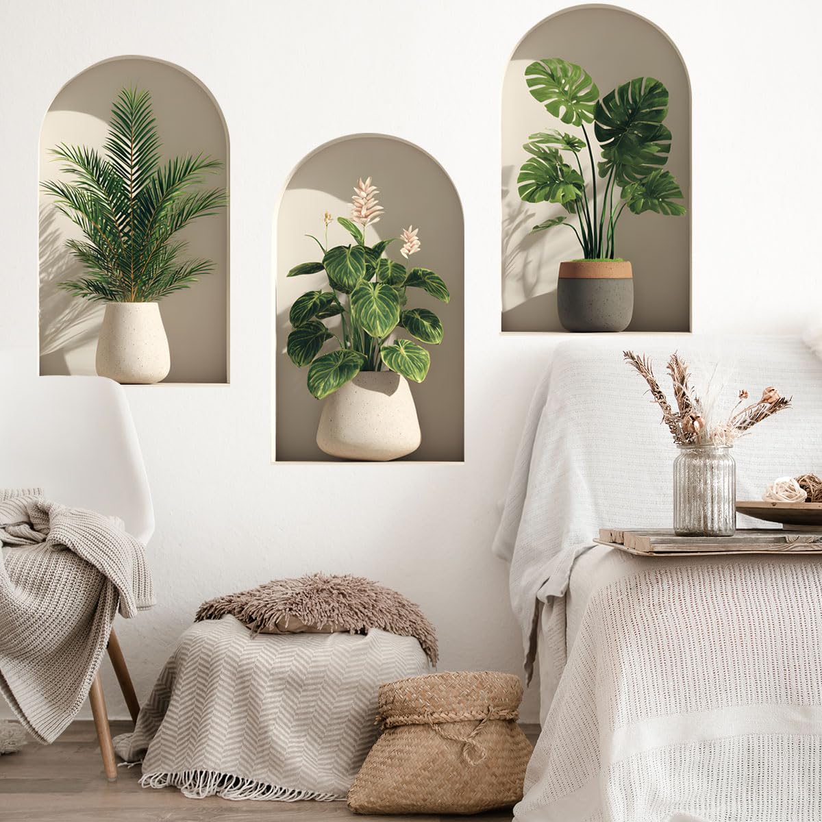 3D Potted Plants Wall Stickers,Green Plants Wall Decals,Peel and Stick 3D Magic Art Sticker,for Living Room Bedroom Aisle Entrance Sofa Backdrop Yoga Room Home Decor (Potted Flower Decor 46)