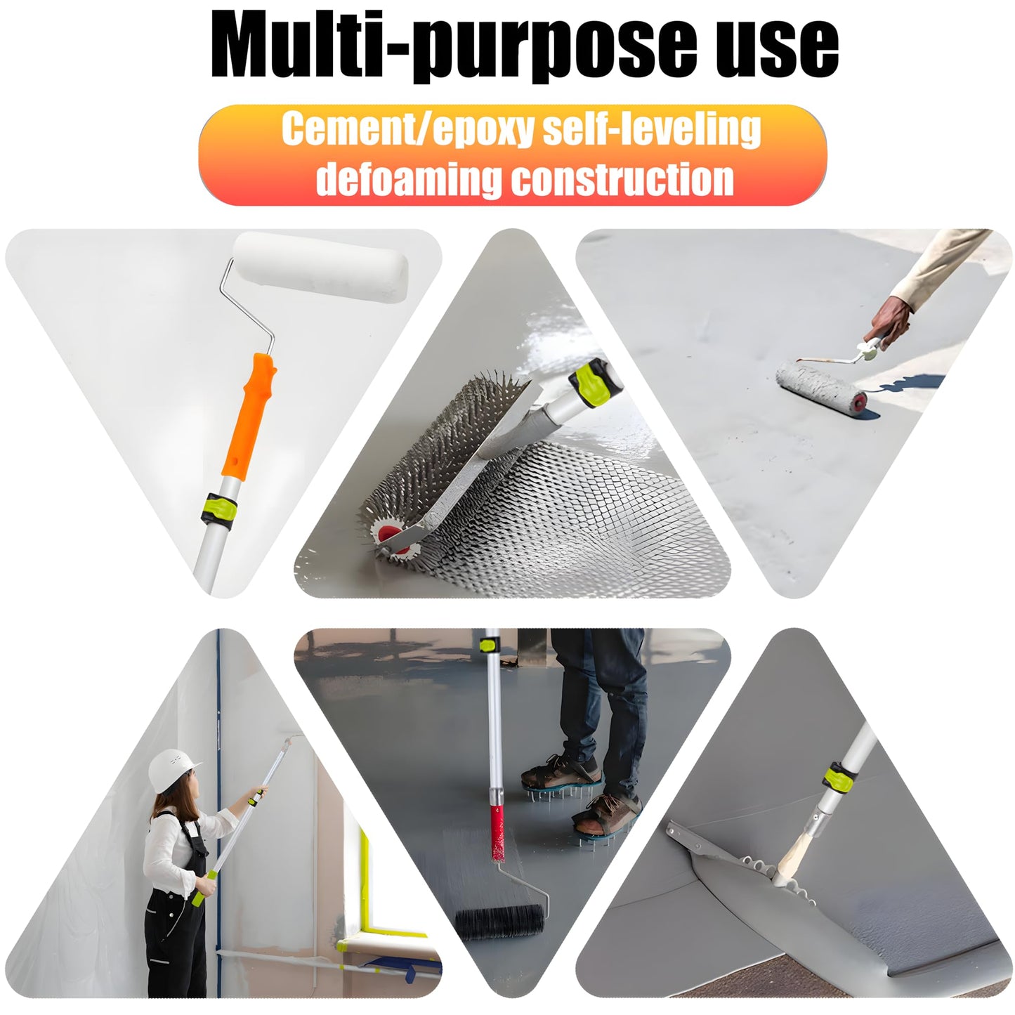 Self Leveling Cement Tool Kit,Epoxy Flooring Tool Kit,Self-Leveling Rake,Spike Shoes for Epoxy Flooring,Floor Leveling Tools,Spike Roller for Self-Leveling,23.62~55.12 inch Telescopic Pole