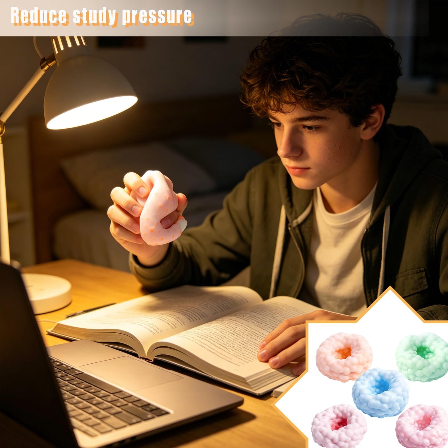 Crunchy Squishy Stress Ball, Crunchy Stress Ball with Beads, ASMR Smoothie Squeeze Toy with Air Pumps, Anxiety Relief Fidget Ball for Adults & Kids, Party Favors and Employee Gifts(Pink)