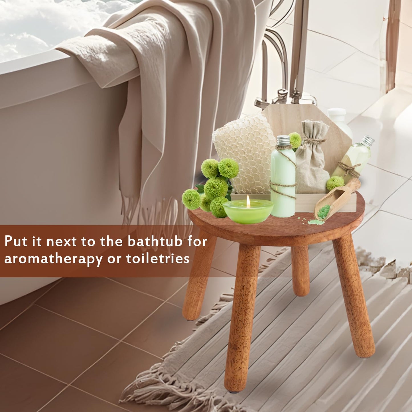 zaowofires Round Solid Wooden Step Stool, Garden Stool,9.3''H,Plant Stool ,Wood Legs Detachable for Plant Stand, Kitchen, Bathroom,Bedroom,Livingroom (Walnut, 9.3inch)