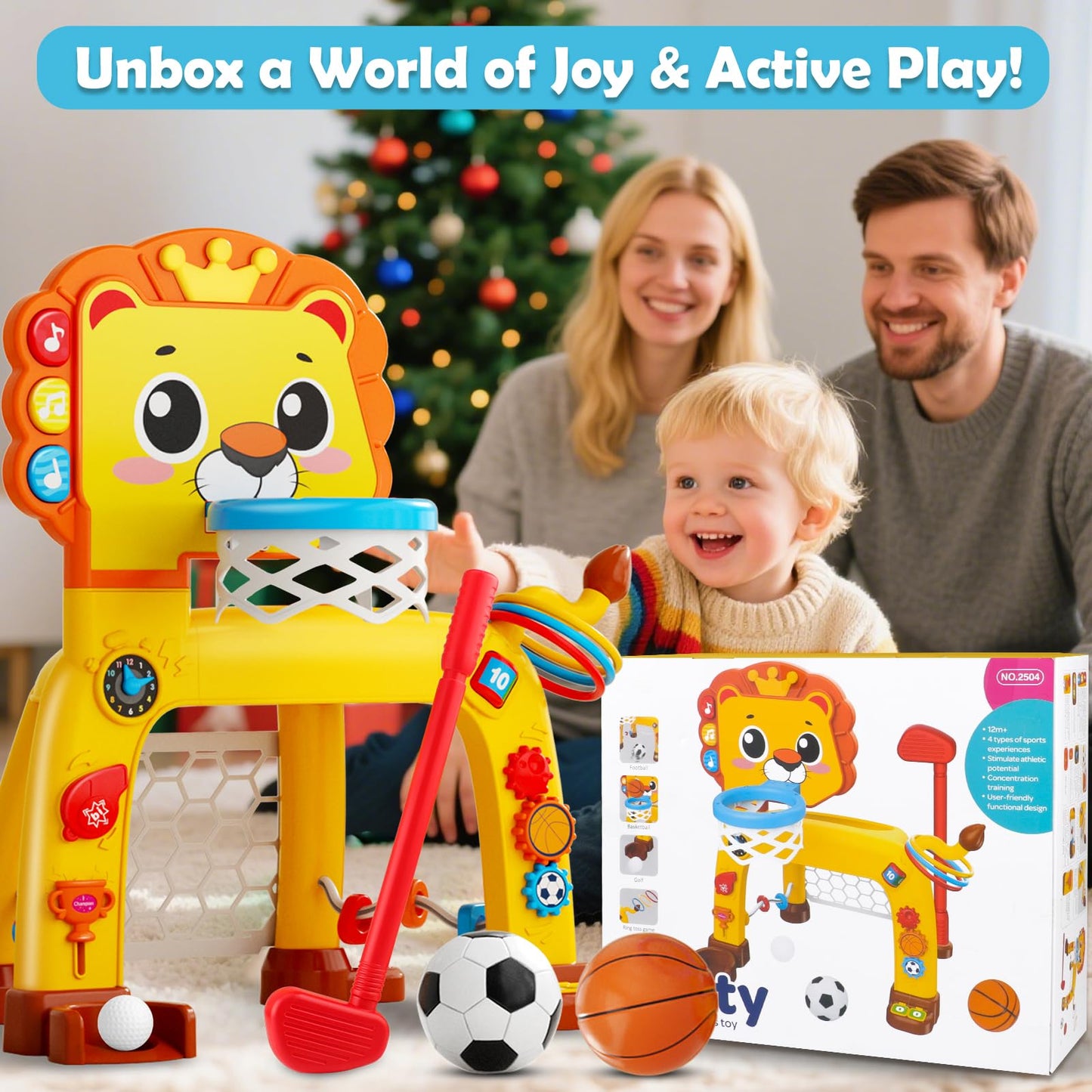 OWNONE 1 4 in 1 Toddler Basketball Hoop & Soccer Goal, Gift for Boys Girls 1 2 3 Years Old, Kids Sports Toys with Lights Sounds Music, Baby Toys for 12-18 Months, Christmas Birthday Gift for Age 1-3