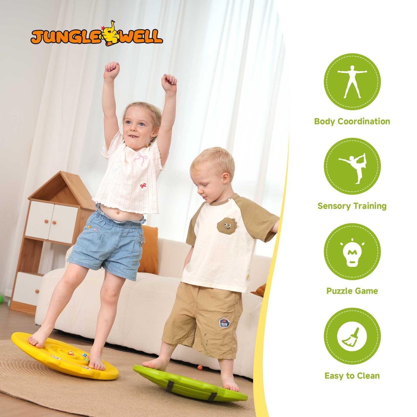JUNGLE WELL Wobble Balance Board for Kids – Yellow Frog Design with Maze Track & Balls | Dual-Sided Sensory Rocker Board | Non-Slip Tactile Surface | Supports Up to 200lbs | Perfect for Toddlers & Parent-Child Play