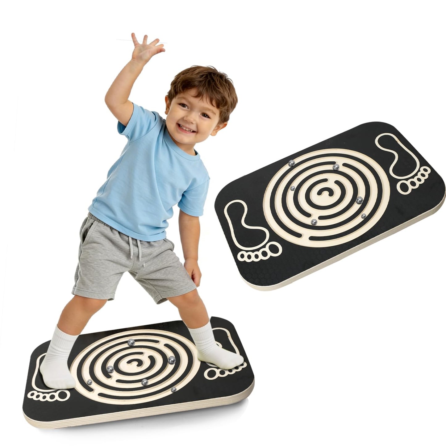 Ciyebst Balance Board Maze for Kids, 17.5-Inch Wobble Board Rocking Seesaw Sensory Training with 6 Balls, Non-Slip Pedals Indoor Outdoor for Boys Girls