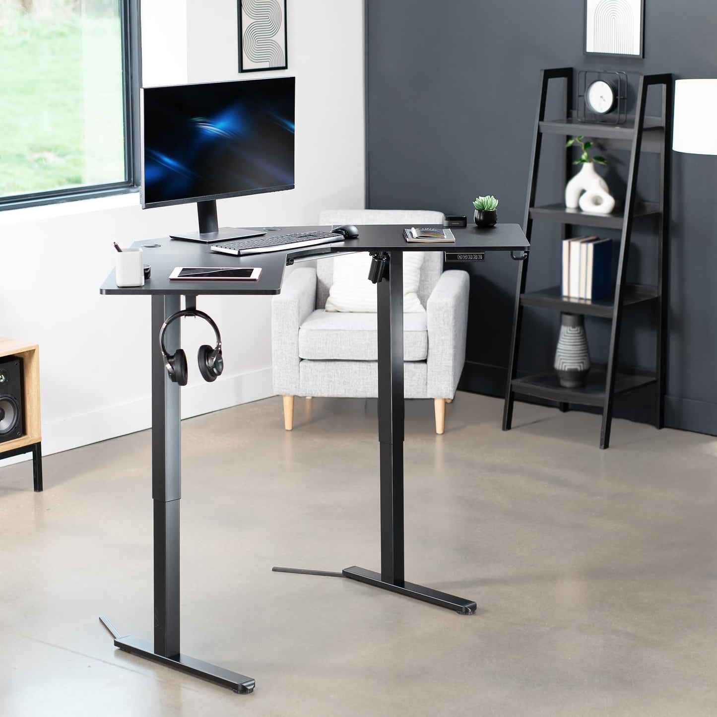 VIVO Electric Corner L-Shaped 47 x 47 in Standing Desk, Memory Height Adjustment, Black Top Black Frame, DESK-E1L94B