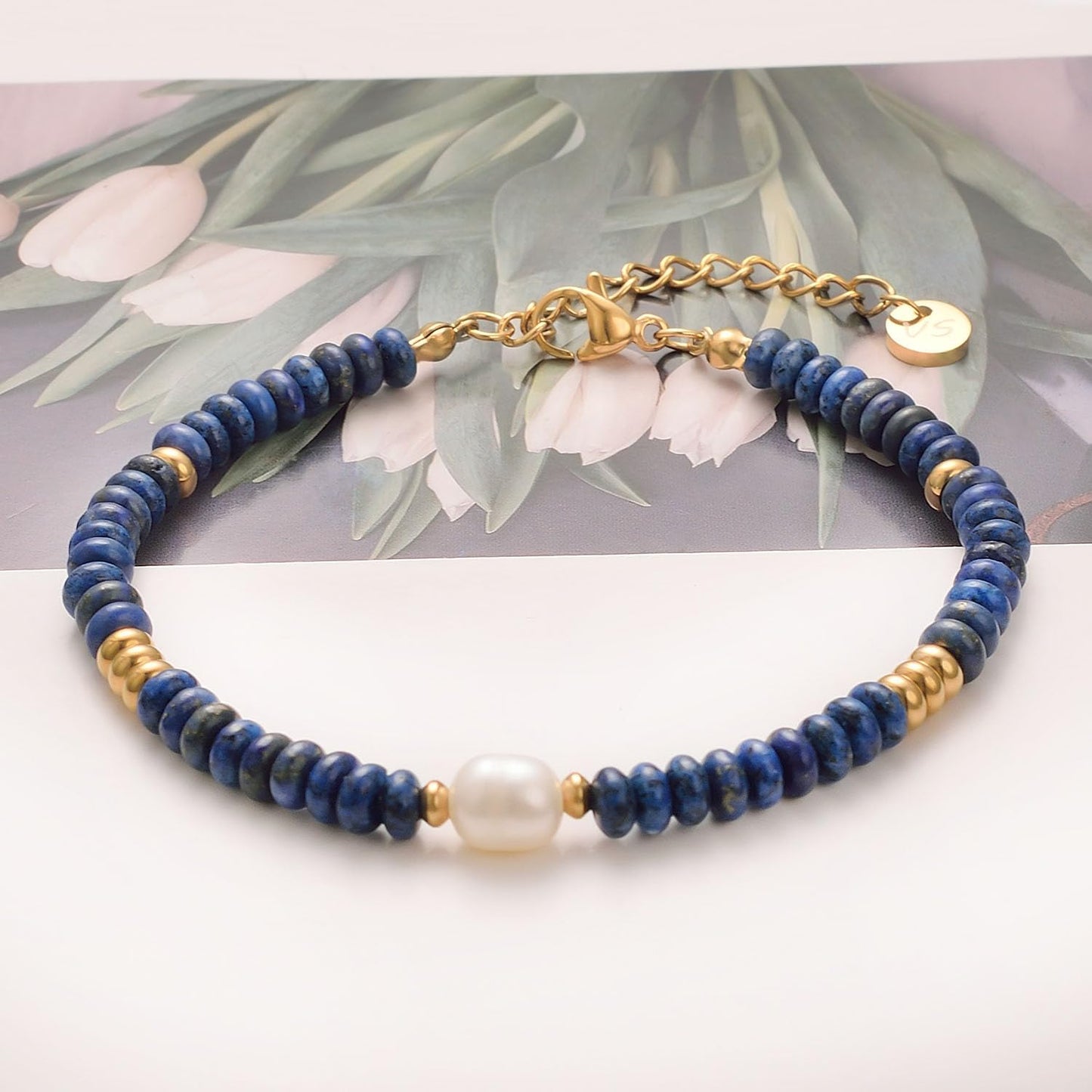 vissen Blue Lapis Lazuli Natural Stone Bracelets for Women Freshwater Pearl Stainless Steel Gold Plated Women Bracelet Jewelry Gift