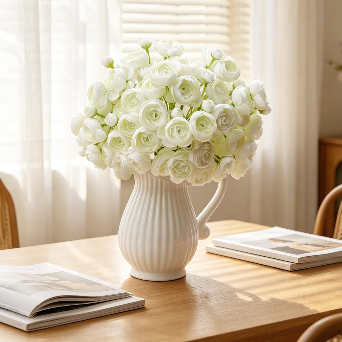 LzLflor 32Pcs Ranunculus Artificial Flowers, Ivory White Faux Silk Mini Peonies Bulk – Fake Wedding Flowers for DIY Bouquet, Home Decor, Bridal Shower & Centerpieces
