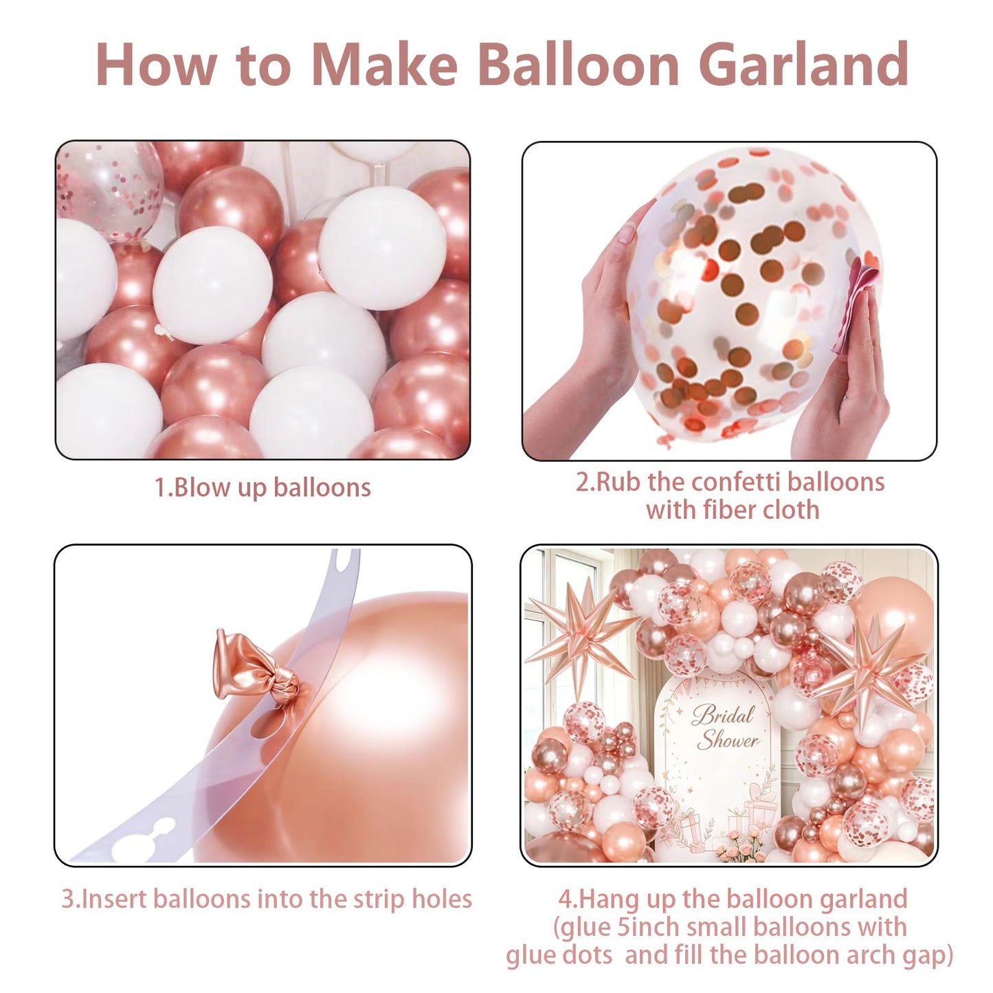KARLURE Rose Gold Balloons Arch Kit Garland with Metallic Rose Gold Confetti Balloons for 2026 Graduation Decorations Prom Bridal Shower Birthday Baby Shower Wedding Anniversary Party Decorations