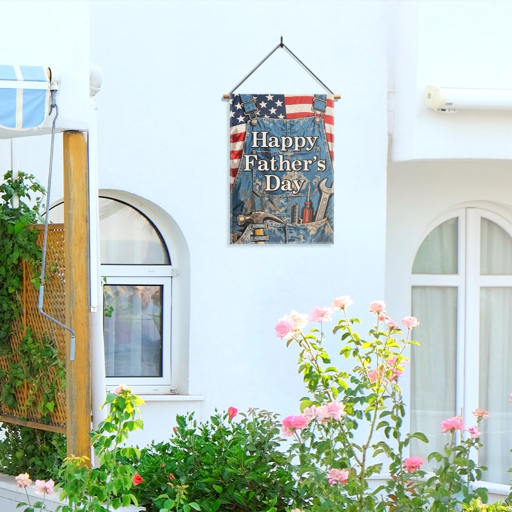 Gkodw Happy Father's Day Garden Flag, Funny Father Yard Sign for Outside, Happy Fathers Day Lawn Porch Farmhouse Outdoor Yard Sign, Dad Garden Banner Décor