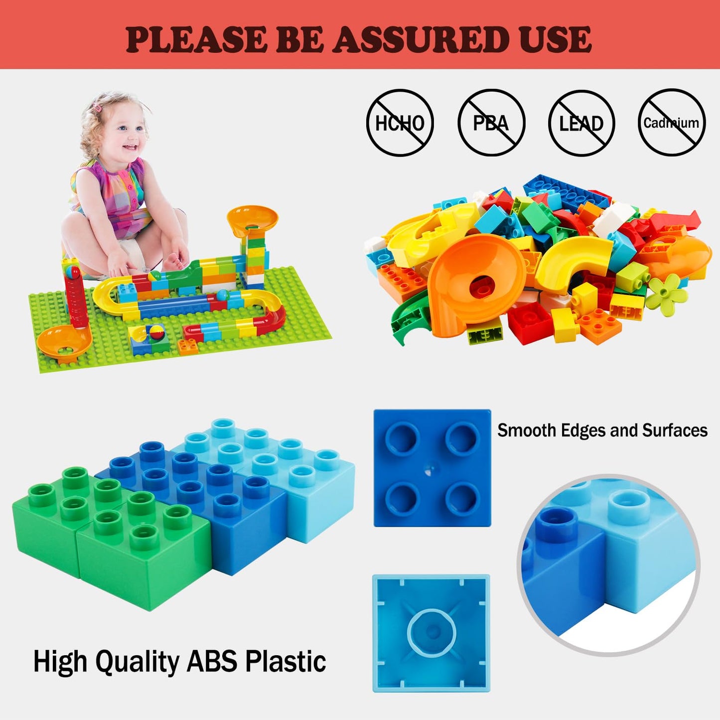 Anpcso Marble Run Building Blocks for Kids Age 3-8, 128 Pcs STEM Building Bricks Set with Toss Ring Game, Educational Learning Toys for Toddlers Boys Girls Gifts- Compatible with All Major Brands