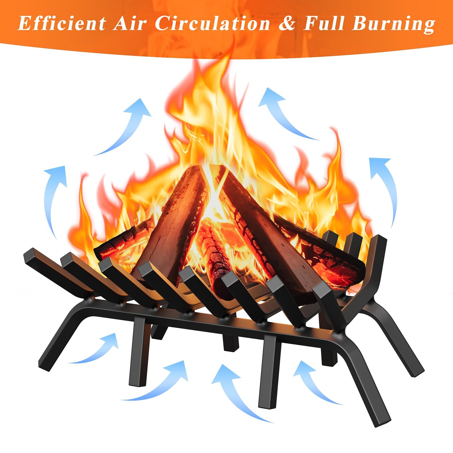 Jusgym Fireplace Grate 24 Inch with 8 Support Legs, Solid Steel Heavy Duty Fireplace Log Holder with Fire Log Tongs & Fire Poker, Fireplace Log Grate for Indoor Fireplace and Outdoor In-ground Firepit