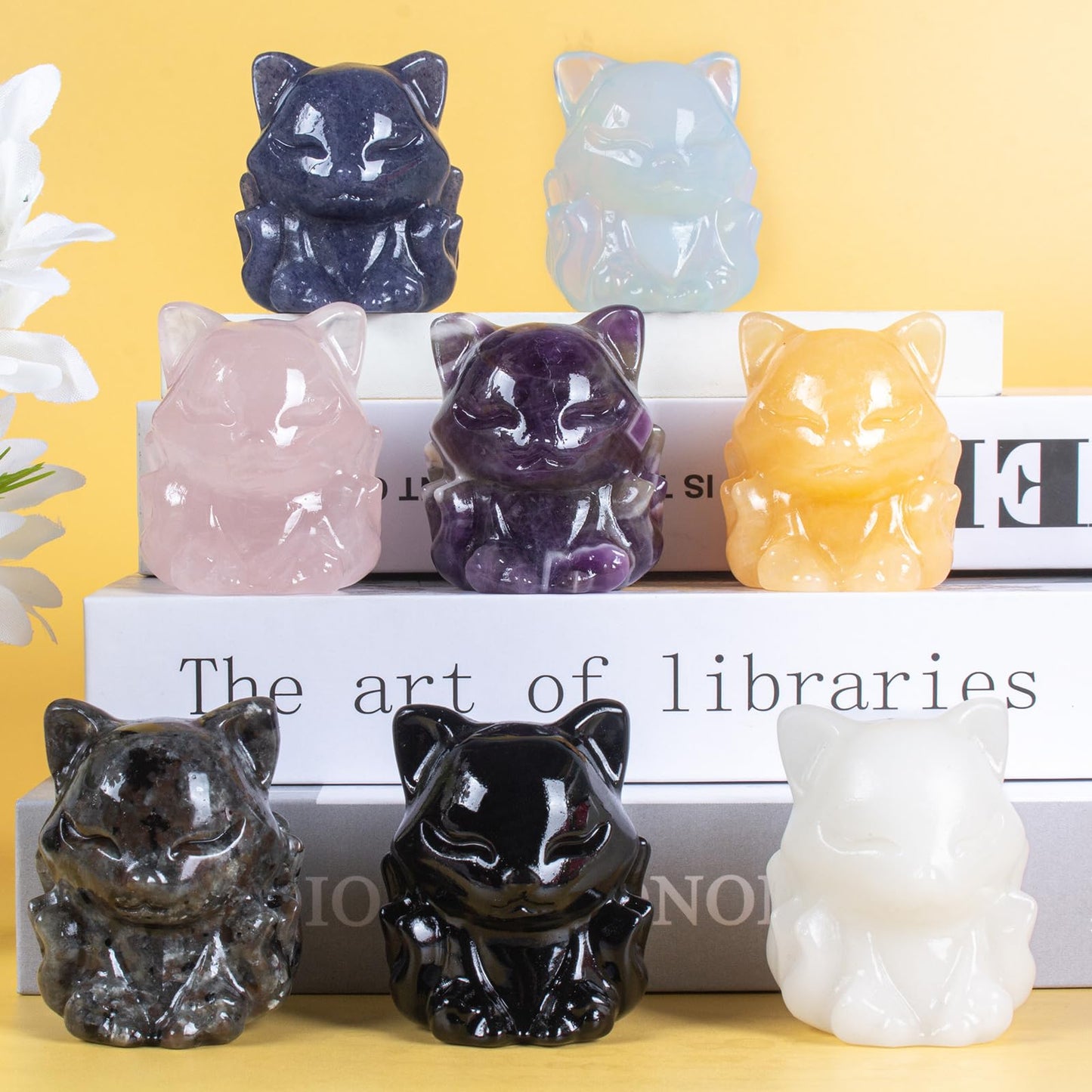 QLRSUXN Opalite Nine Tailed Fox Decor,2 Inch Healing Crystals Fox Statue,Lucky Guardian Pocket Fox Figurines as Women’s Gifts,Fox Figurine for Office Home Decor and Ornament.