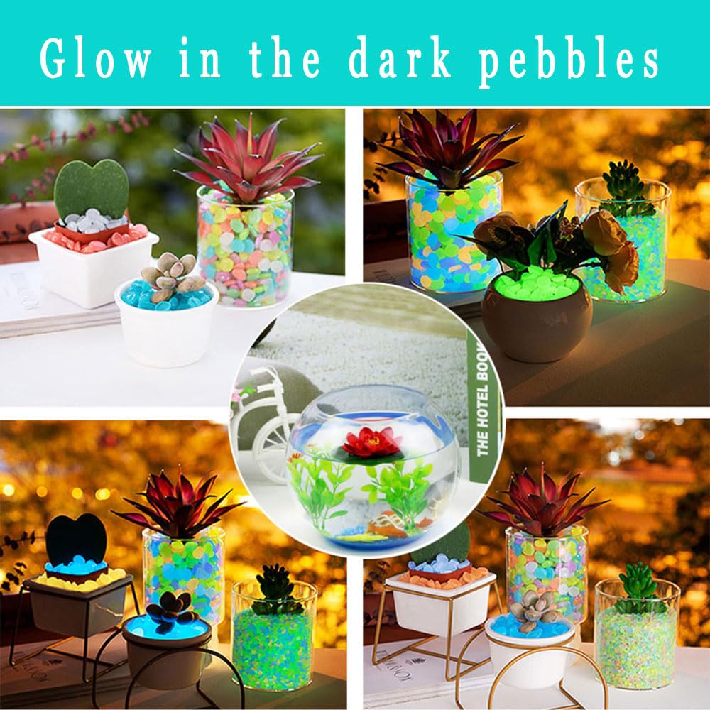 OMCleaner Glow in The Dark Stones 1000 Pcs Glow Pebbles Aquarium Rocks for Fish Tank Lawn Yard Garden Walkway Plant Pots (White)