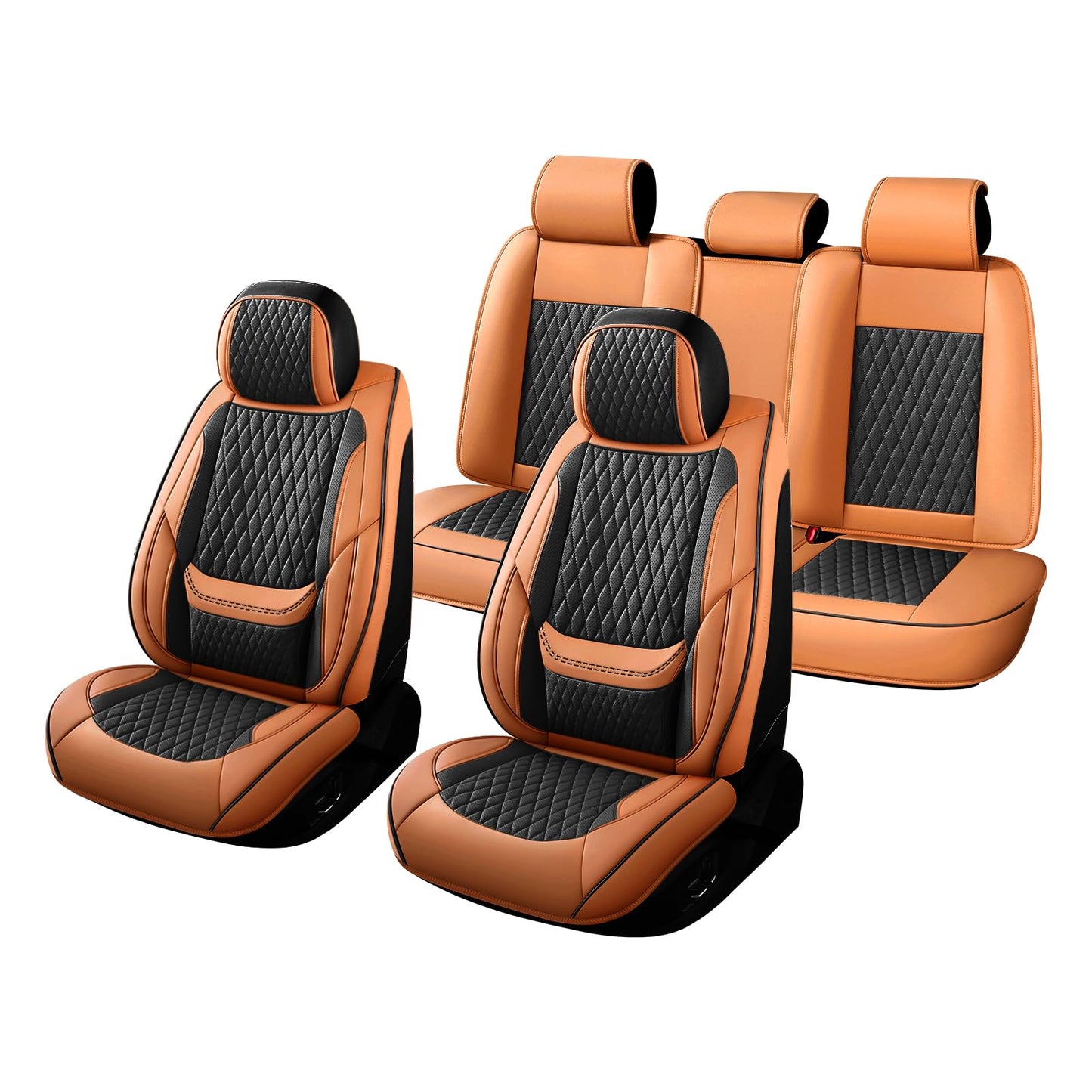 Leather Car Seat Covers,Car Seat Covers Full Set,Automotive Seat Covers 5 Seats,Fit for Most Cars SUVs Sedans Hatchbacks Crossovers,Breathable Waterproof Full Wrapping Edge Seat Covers BrownBlack