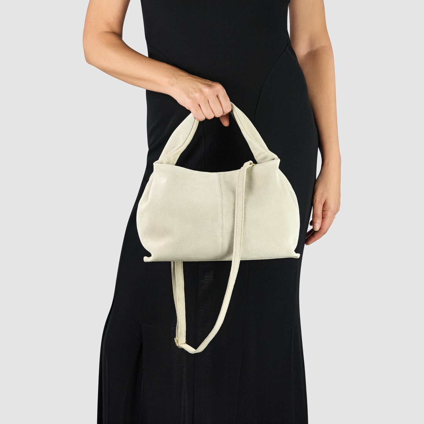 Italian Genuine Suede Shoulder Bag for Women with Sculpted Top Handle & Detachable Strap | Medium Designer Handbag (Beige)