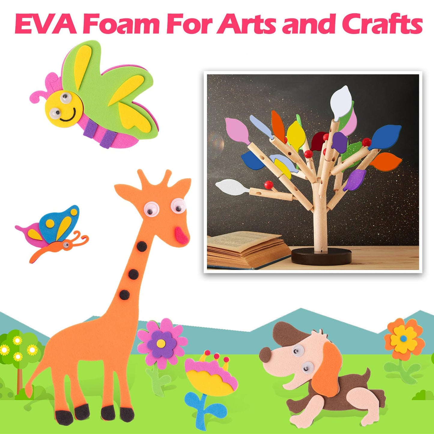 Pangda 100 Pack 20 Colors EVA Craft Foam 2mm 9 x 12 Inch Sheet EVA Foam Paper for School Crafts Foam Sheet for Crafting Handicraft Foam Sheet Craft for DIY Arts Project