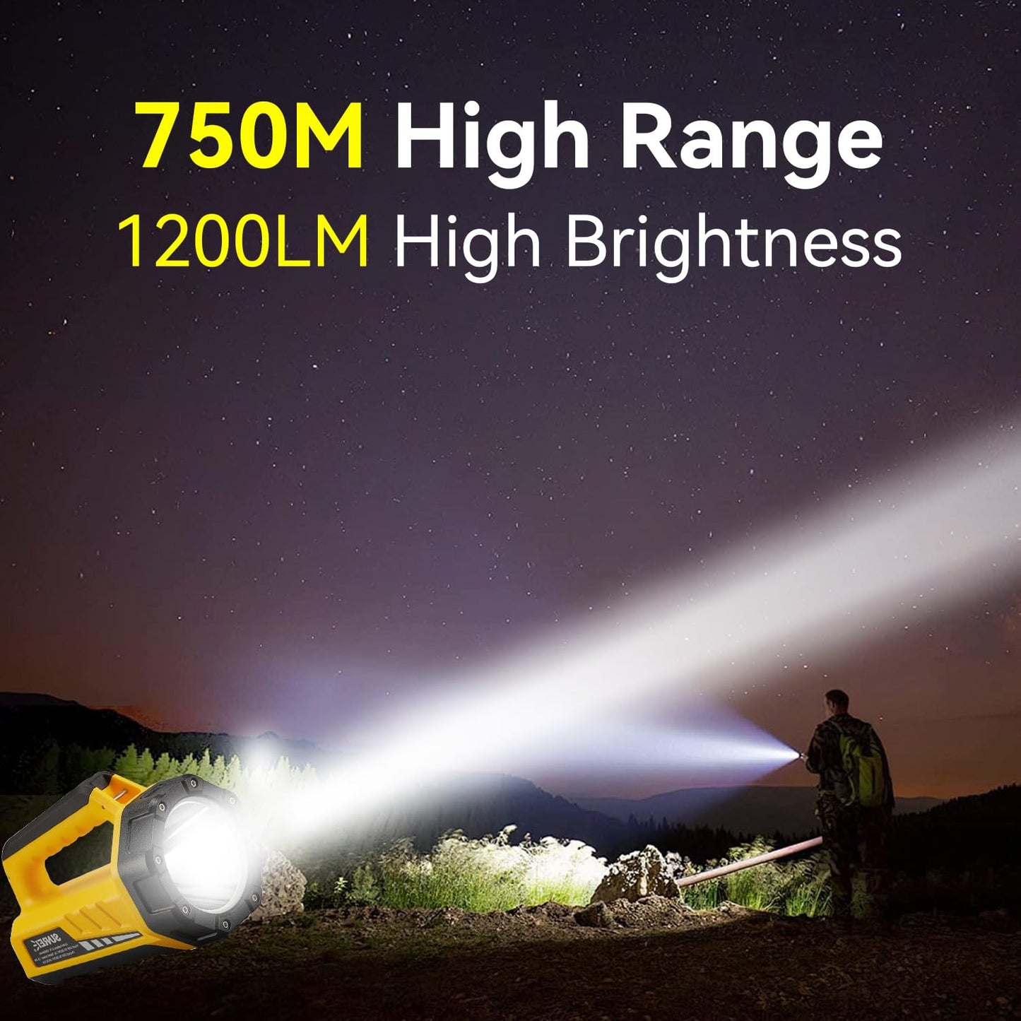 SUNREI Rechargeable LED 1500LM Box Flashlight, 8 Light Modes Portable Camping Lantern, 10400mAh Power Bank, IP67 Waterproof for Emergencies Power Outages, Hurricane Emergency, Hiking, Home, etc