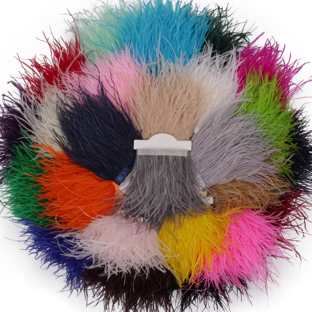 Ostrich Feathers Sewing Fringe Trim Ribbon for Crafts Clothes Accessories Latin Wedding Dress DIY 2-5 Yards 3-4inch Width (5 Yards, Purple)