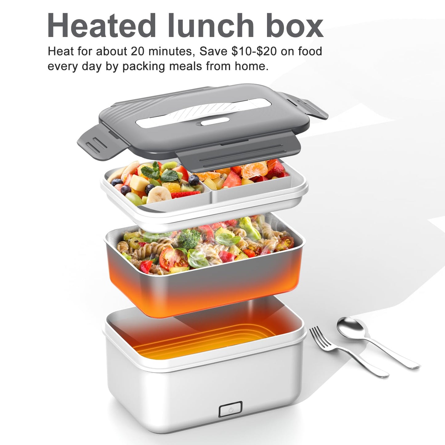 Electric Heated Lunch Box for Car Truck Home 1.8L 100W Portable Food Warmer with 12V/24V/110V/220V Hot Meal for Work Travel Jobsite Camping Christmas Gifts White Elephant Gifts for Adults/Men/Woman