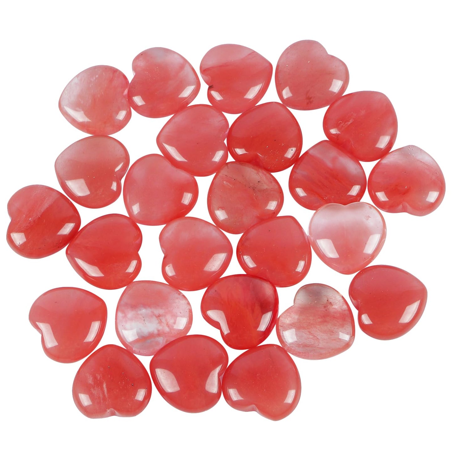 Loveliome 4 Pcs Synthetic Cherry Quartz Love Heart Palm Stone Reiki Balancing Worry Stone(1 Inch)