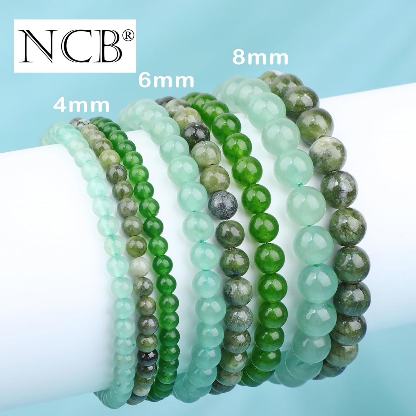NCB 3-Piece 8mm Natural Crystal Gemstone Stretch Bracelets – Green Jade, Green Aventurine, Taiwan Jade Handmade Reiki Energy Healing Jewelry for Meditation,Yoga, Unisex