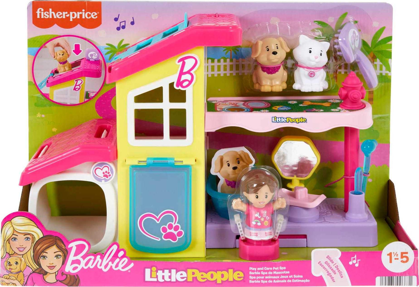 Fisher-Price Little People Barbie Toddler Toy Play and Care Pet Spa Playset with Music & Sounds for Pretend Play Kids Ages 18+ Months