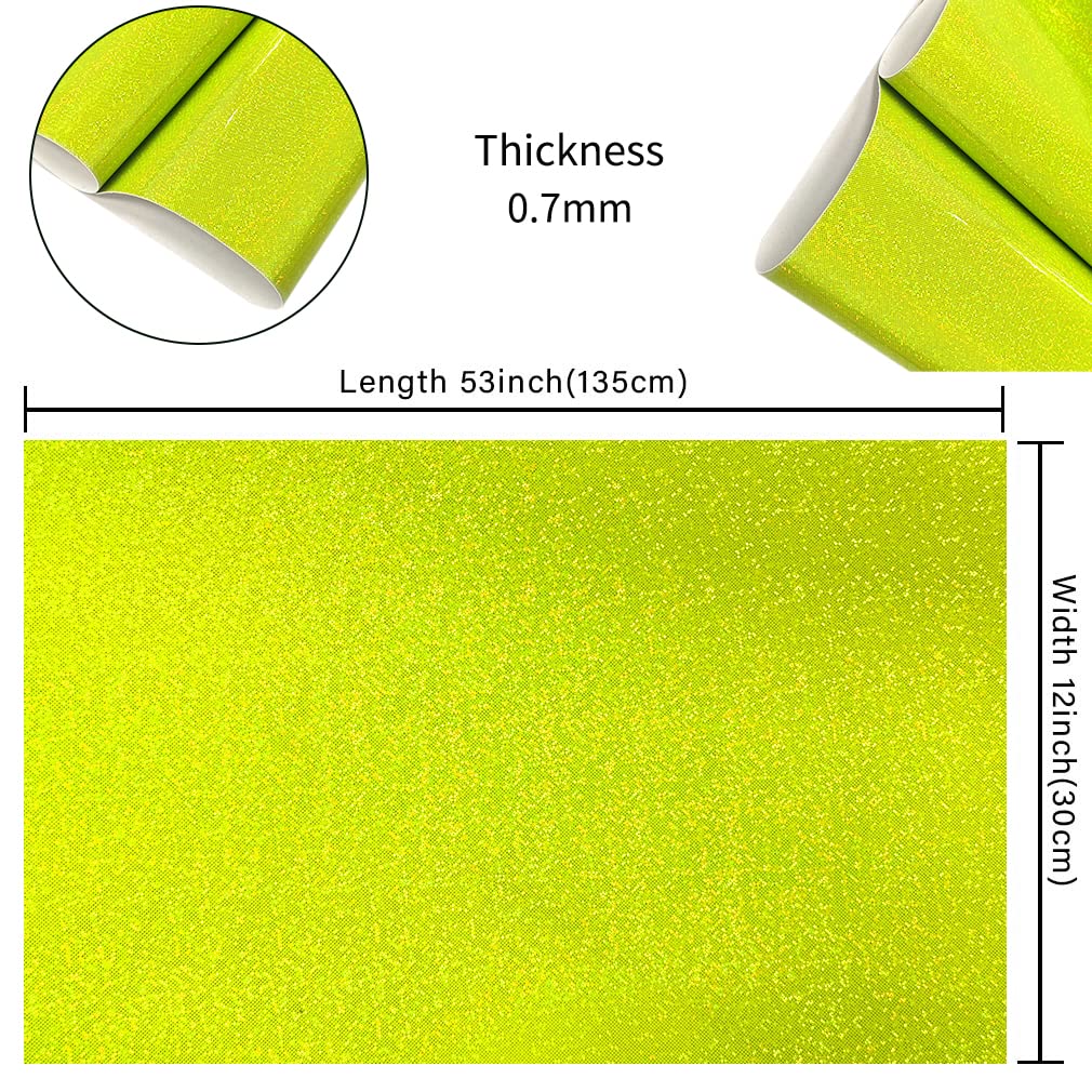 HYANG Laser Flash Crystal PU Faux Leather 1 Roll 12"X53"(30cmX135cm), Faux Leather Very Suitable for Leather Earrings, Bows, Handbag ,Sewing ,Crafts Making (Neon Green)