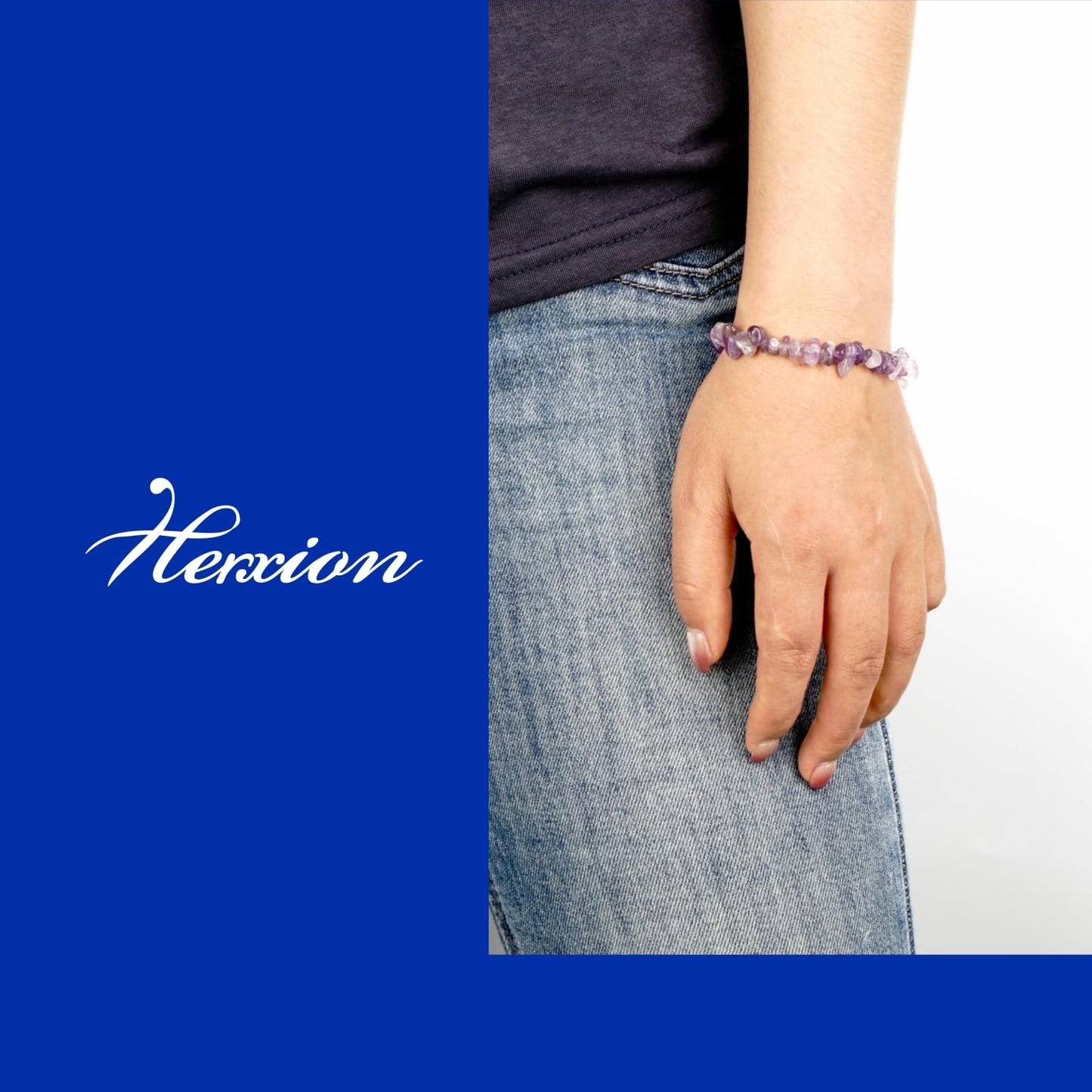 Herxion Amethyst Bracelet for Women - Natural Purple Gemstone Raw Irregular Chips Beads Stretch Healing Crystal Bracelets- Stone of Wisdom, Emotional Balance & Energy Guardian