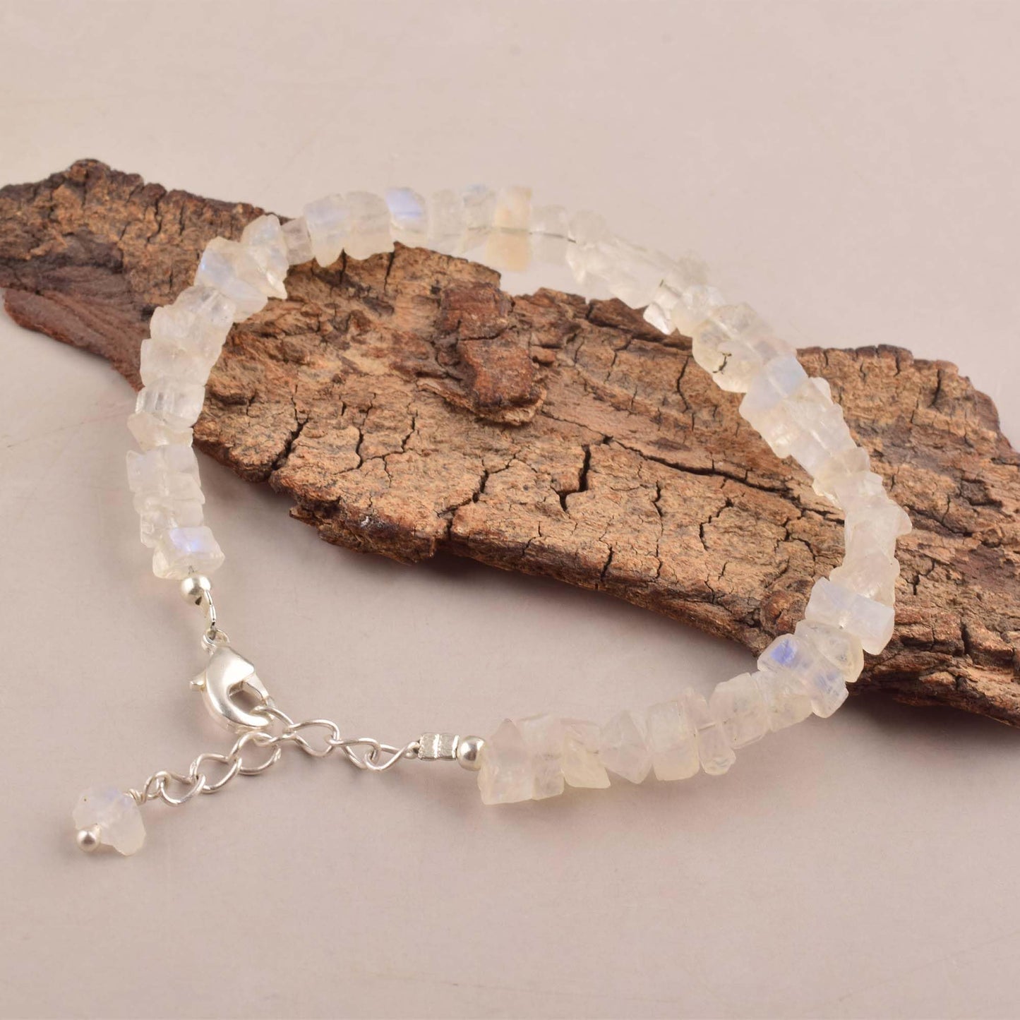 Natural Raw Rainbow Moonstone Bracelet, Rough Beads Gemstone, Healing Crystals, Birthday, Gift for Her, Gemstone Jewelry for Women, Pretection Bracelet
