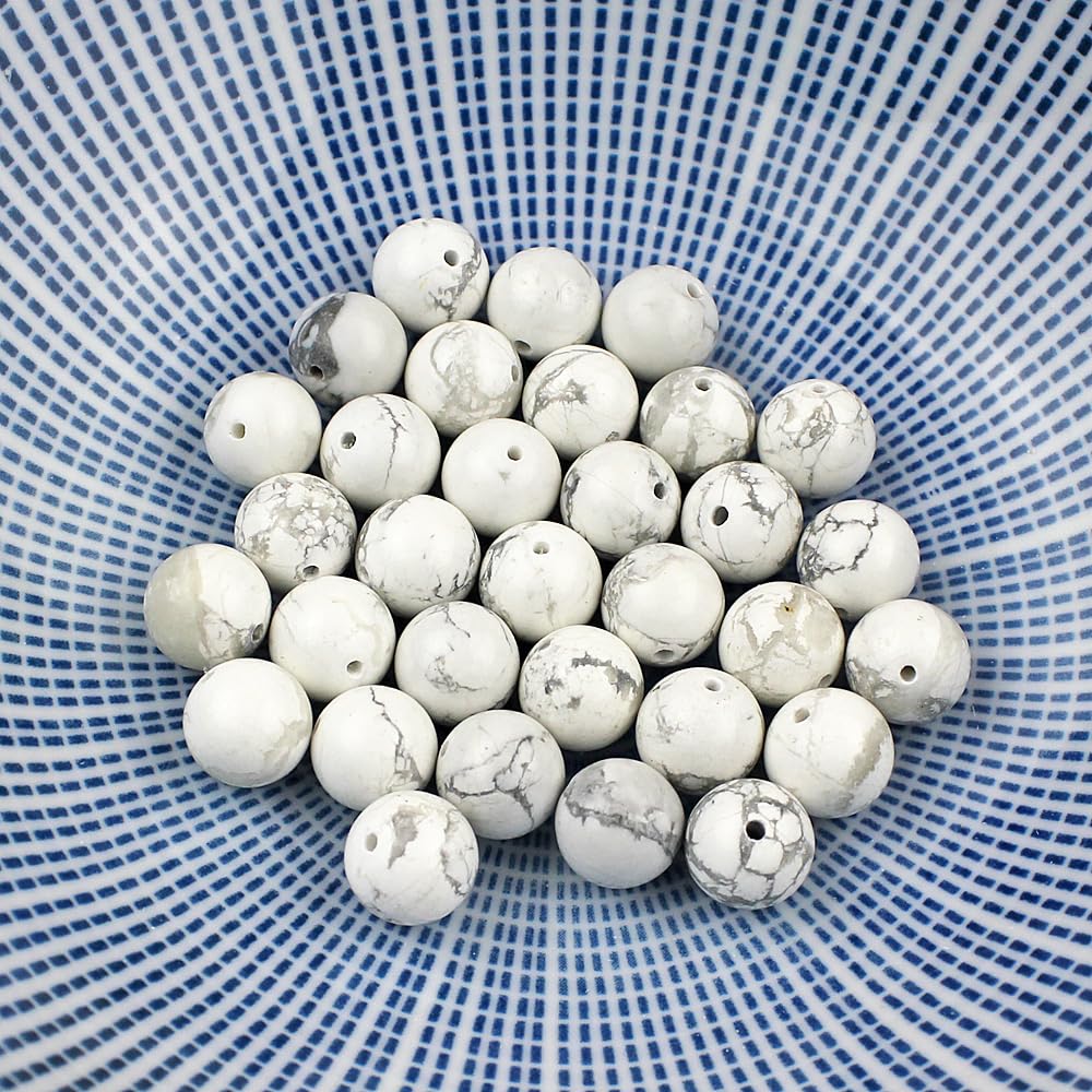 MJDCB AAAA Natural Stone Beads White Howlite Turquoise Round Loose Beads for Jewelry Making 15" (6mm)