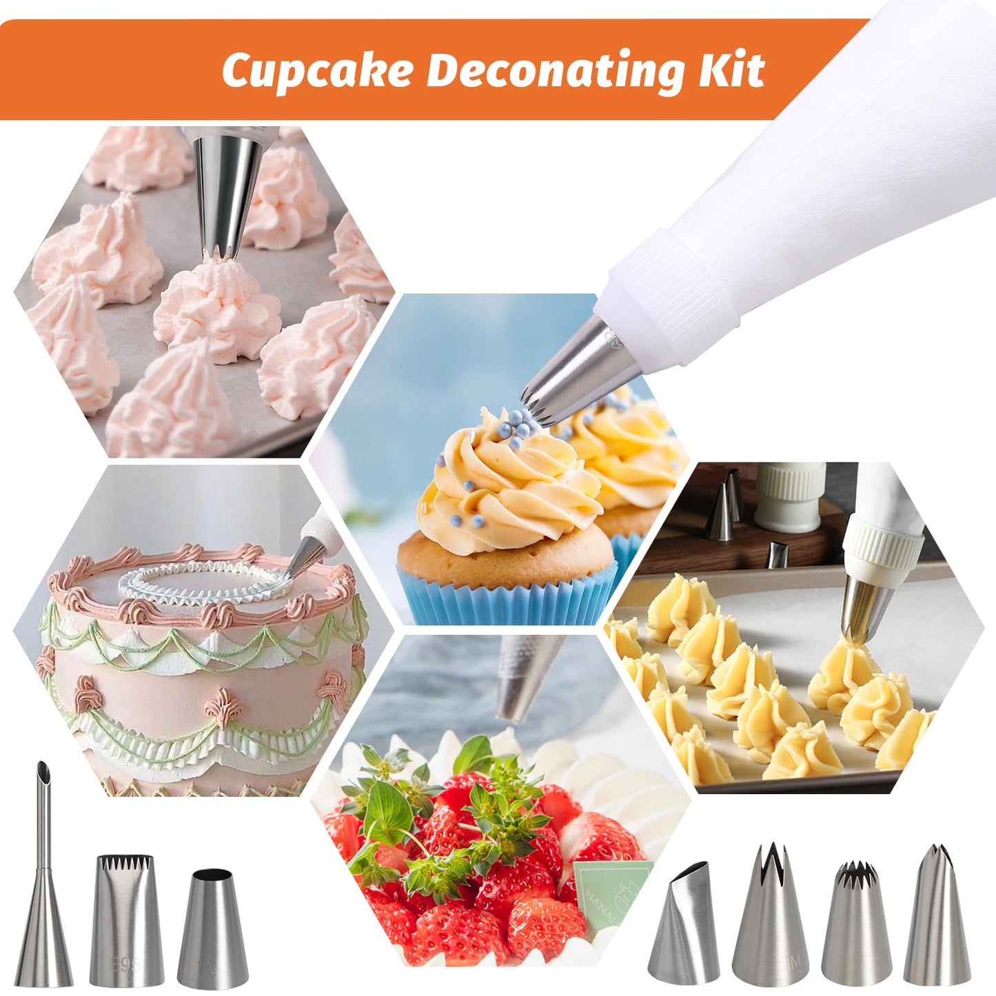 Reusable Cotton Piping Bags and Tips Set- 9pcs Frosting Piping Kit Cupcakes, Cookies Durable Cotton Exterior, Easy to Clean, Eco-Friendly Baking Kit for Home Bakers & Chefs