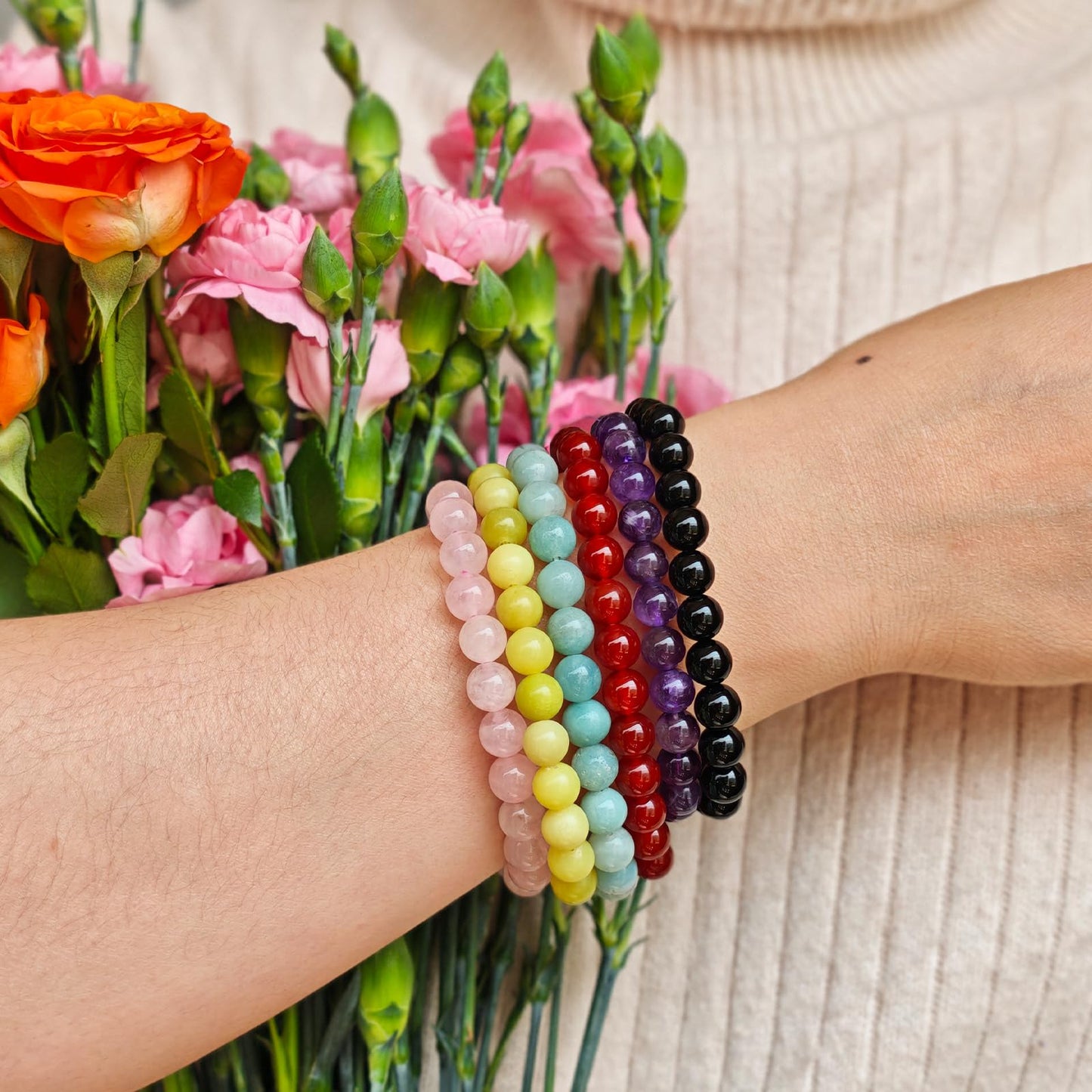 Handmade Natural Gemstone Elastic Bracelet - Healing Crystal Beads Jewelry, Unisex (Green Aventurine, 8mm)