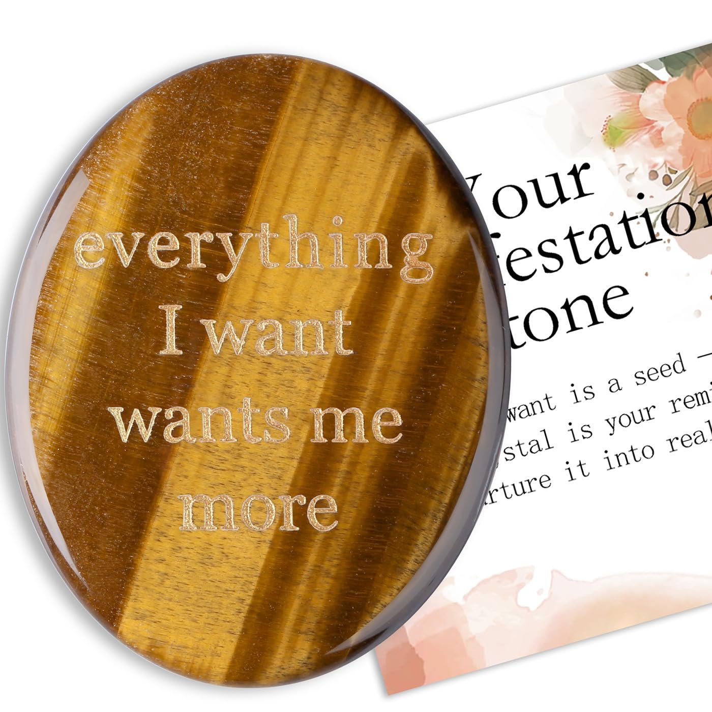 DUQGUHO Tigers Eye Crystal Encouragement Gifts for Women Everything I Want Wants Me More Inspirational Positive Anxiety Relief Items Pocket Hug Stones Emotional Calming Sobriety Gifts for Women Men