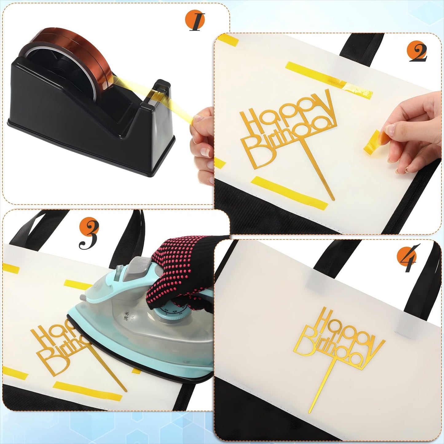7 Pcs Heat Tape Dispenser Sublimation Set Tape Roll Dispenser with Weighted Nonskid Base and 4 Pieces Heat Transfer Tapes 2 Pieces Heat Resistant Gloves Heat Resistant Silicone Gloves (Black)