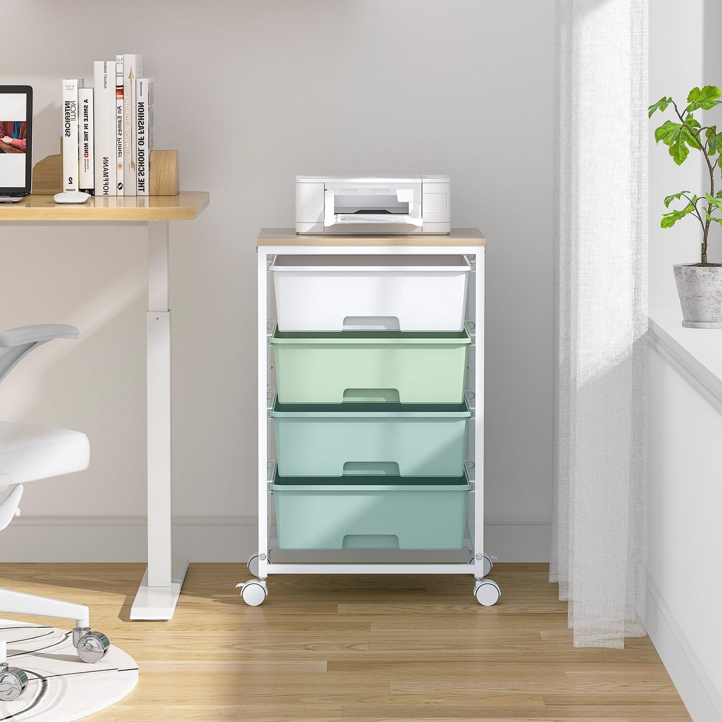 SYKIARIOL Utility Cart with 4 Drawers,Rolling Storage Cart with Drawers,Storage Rolling Drawer Cart with Wooden Tabletop for Bedroom,Kid's Room,Dorm,Classroom,Office,Green