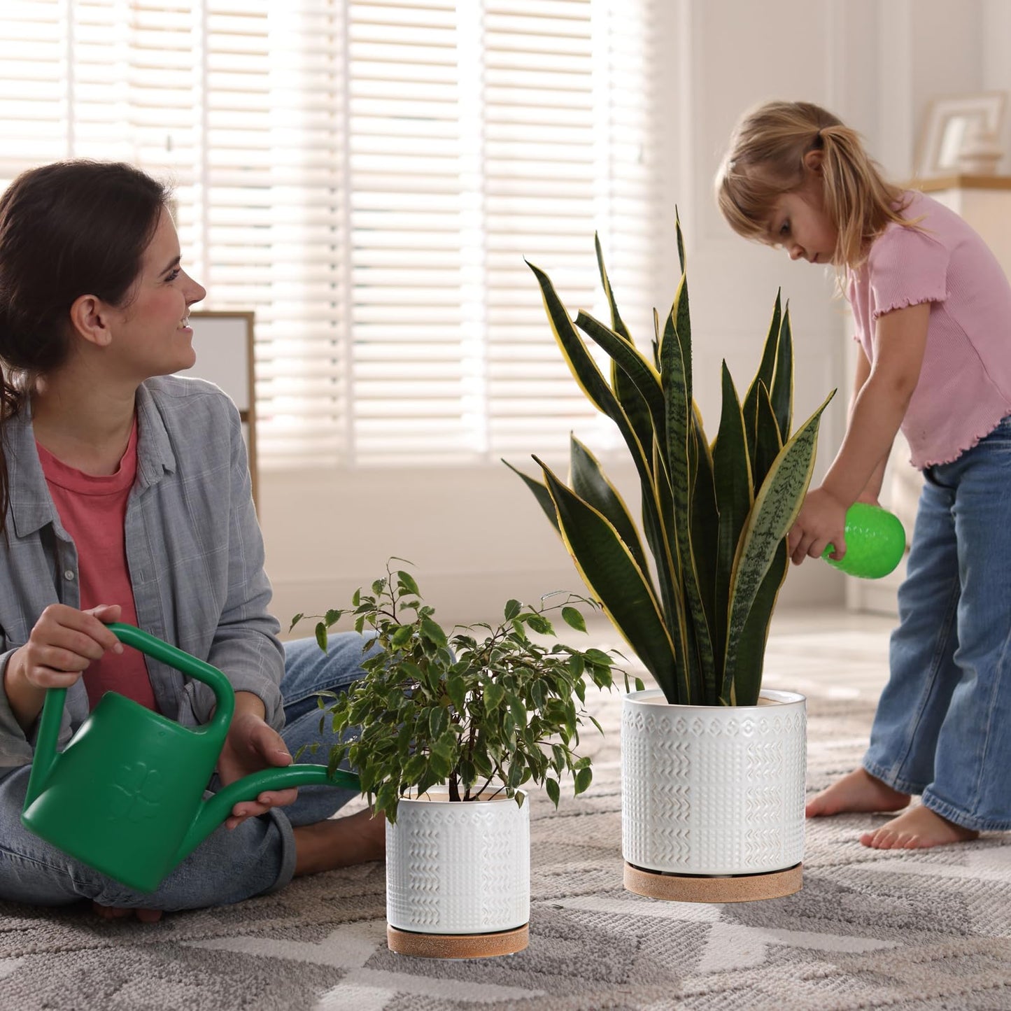 POITONRU Indoor-Outdoor Ceramic Plant Pots: 8 Inch Flower Pots with Drainage Hole & Saucer - Decorative Ceramic Pots for Plants Herbs Succulents - Home Garden Patio Lawn Use