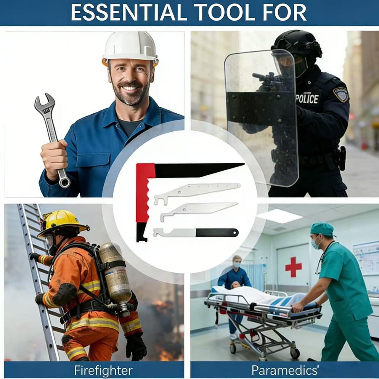 Heavy-Duty Firefighting Multi-Tool Kit: 4-Piece Chaos Bar & Pry Bar Set | Ultimate Portable Tool for First Responders, Tactical Warehouse & Residential Rescue Operations